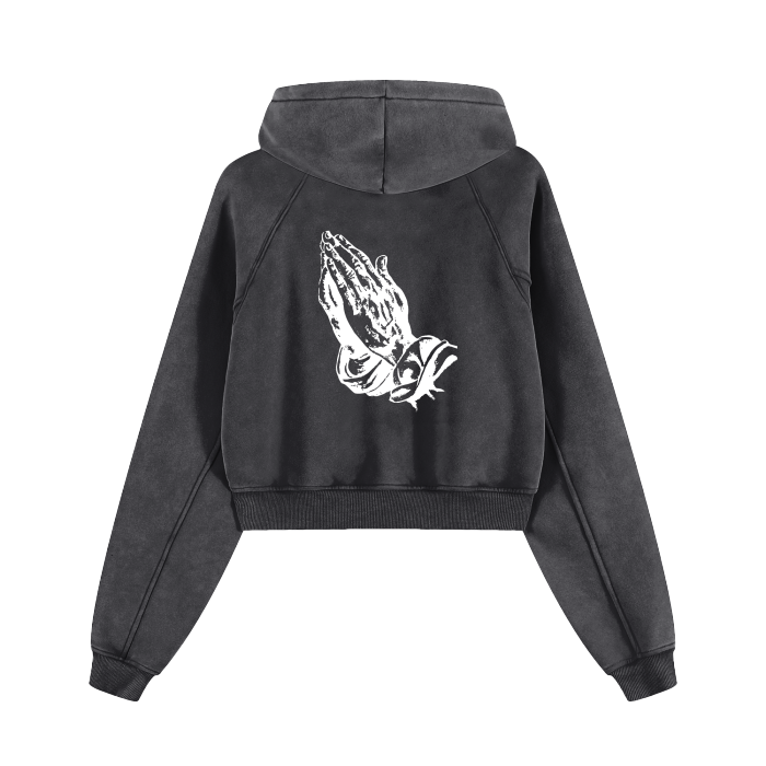 PRAY Cropped Zip-Through Hoodie