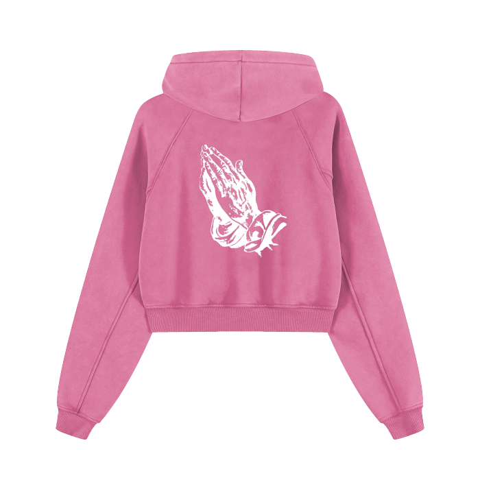 PRAY Cropped Zip-Through Hoodie