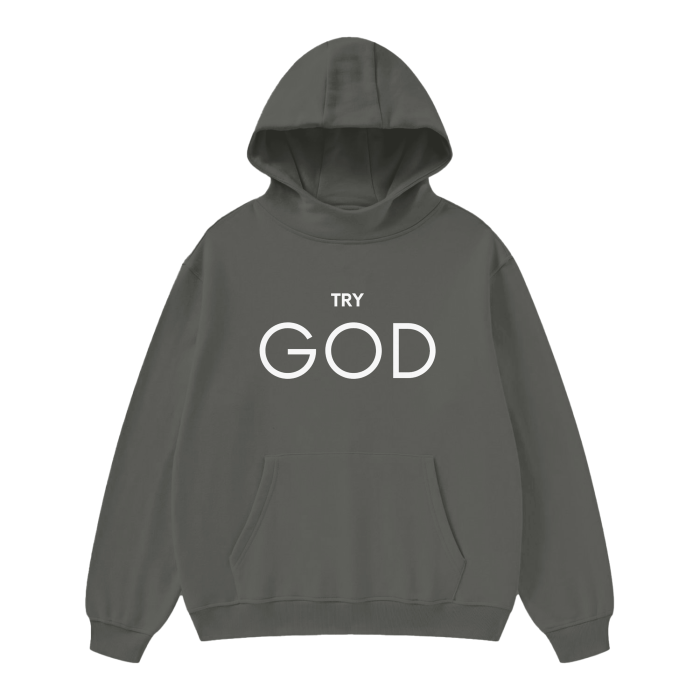 Try God High Neck Fleece Hoodie - Grey