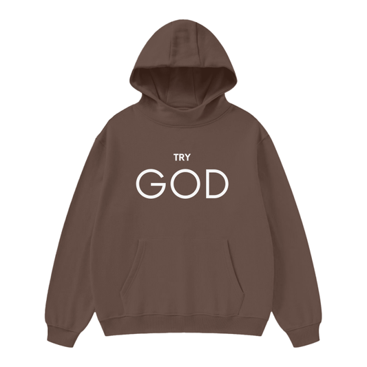 Try God High Neck Fleece Hoodie - Brown