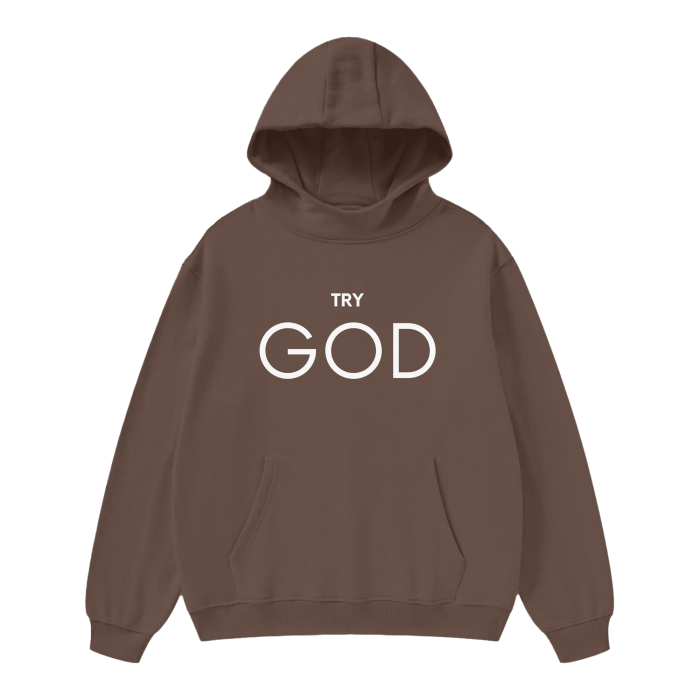 Try God High Neck Fleece Hoodie - Brown