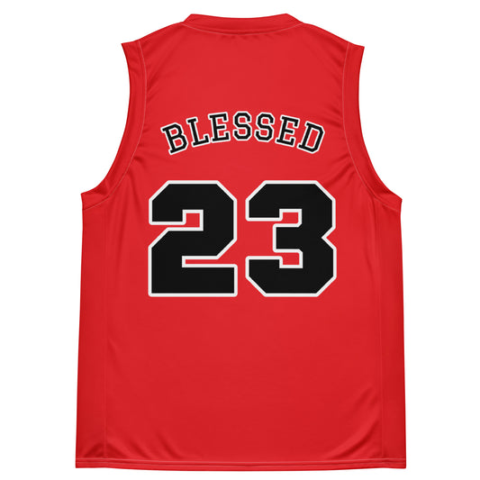 #23 BLESSED red and black basketball jersey