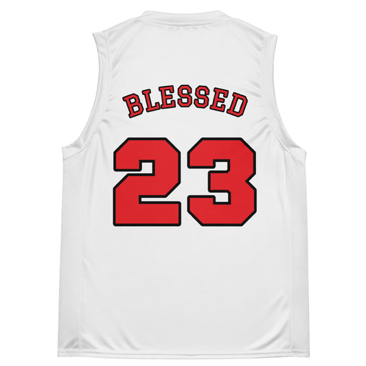 #23 BLESSED white and red basketball jersey