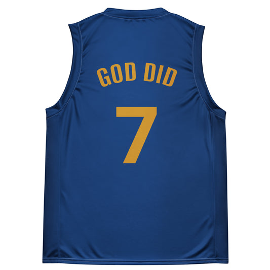 #7 GOD DID blue & gold basketball jersey