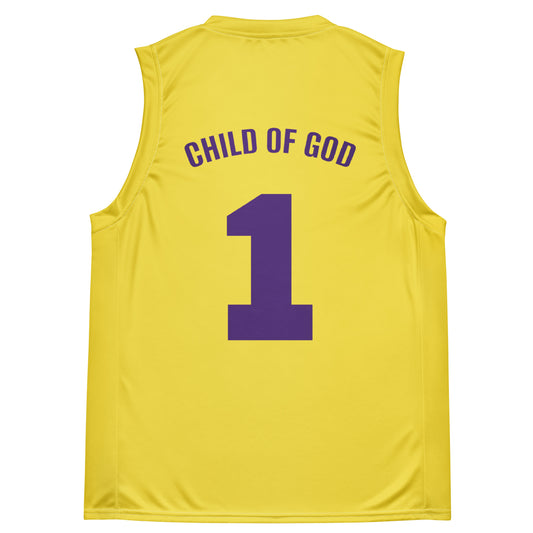 #1 Child of God Yellow and purple basketball jersey
