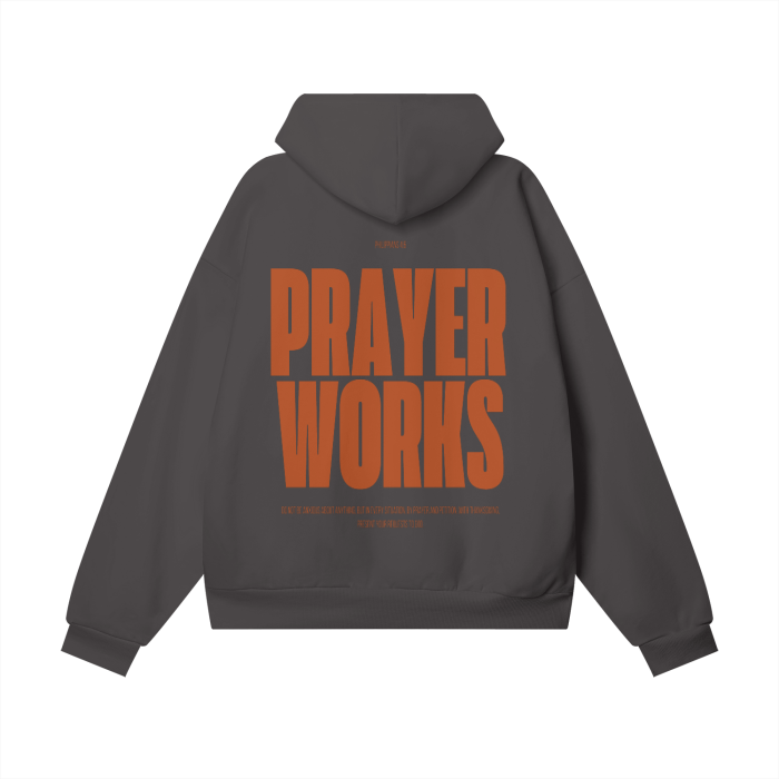 Prayer works Hoodie - dark orange design